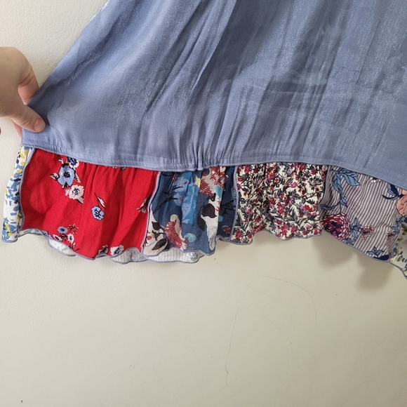 John Mark Women’s Blue Haze Satin French Blue Patchwork Peasant Top 3X boho - Picture 5 of 10